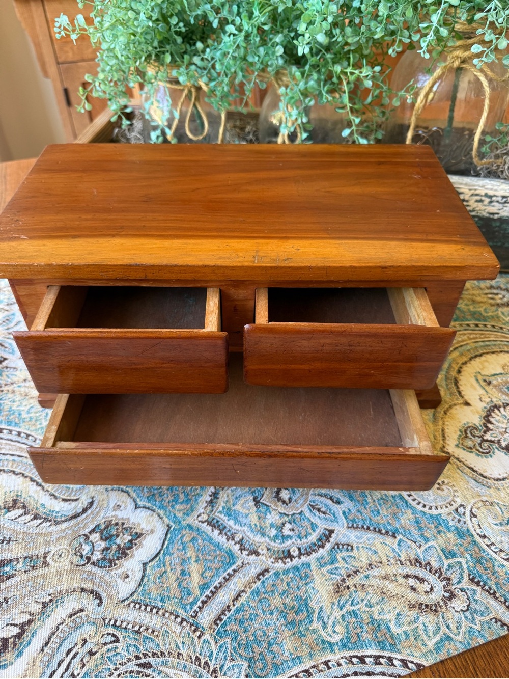 Handcrafted Cedar Jewelry Box 3 Drawer Keepsake Chest Dovetail Vintage Wood